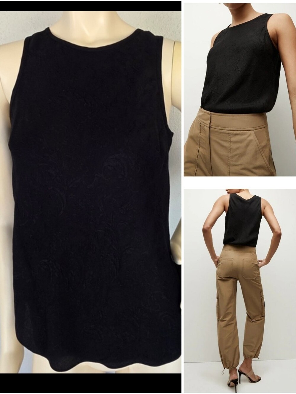 NWT Veronica Beard Sabrina Black Silk Strech Jacquard Tank Top Size 4